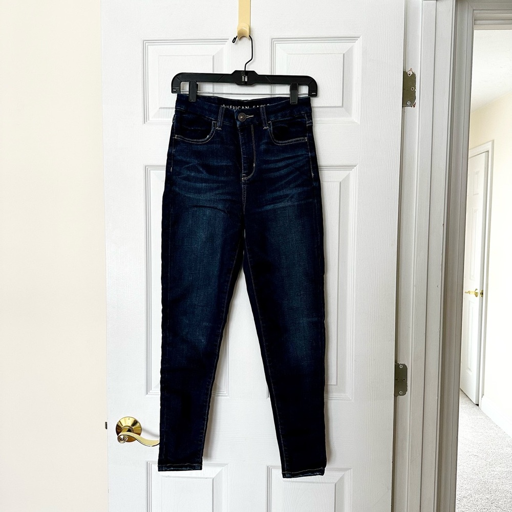 American Eagle High Rise Dark Indigo Jeggings 2 Short